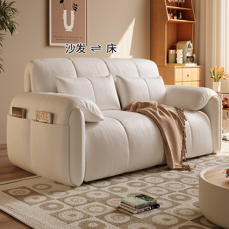奶油风简约电动沙发床猫爪皮折叠伸缩客厅多功能两用单双人小户型