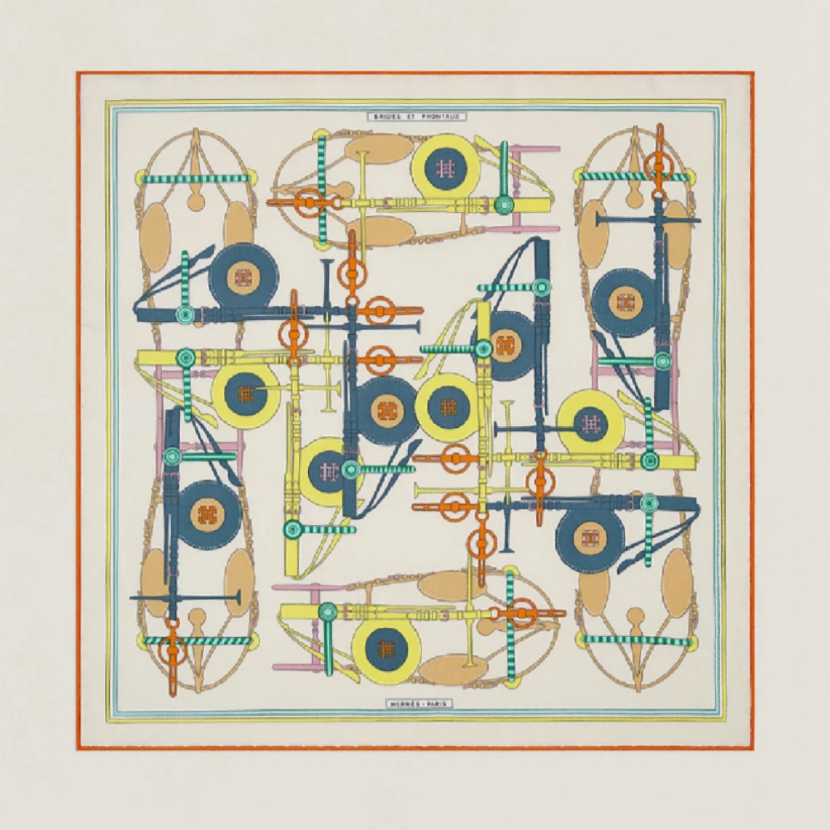 未使用 Hermes/爱马仕 《brindges et frontaux 》45*45方巾 丝巾 