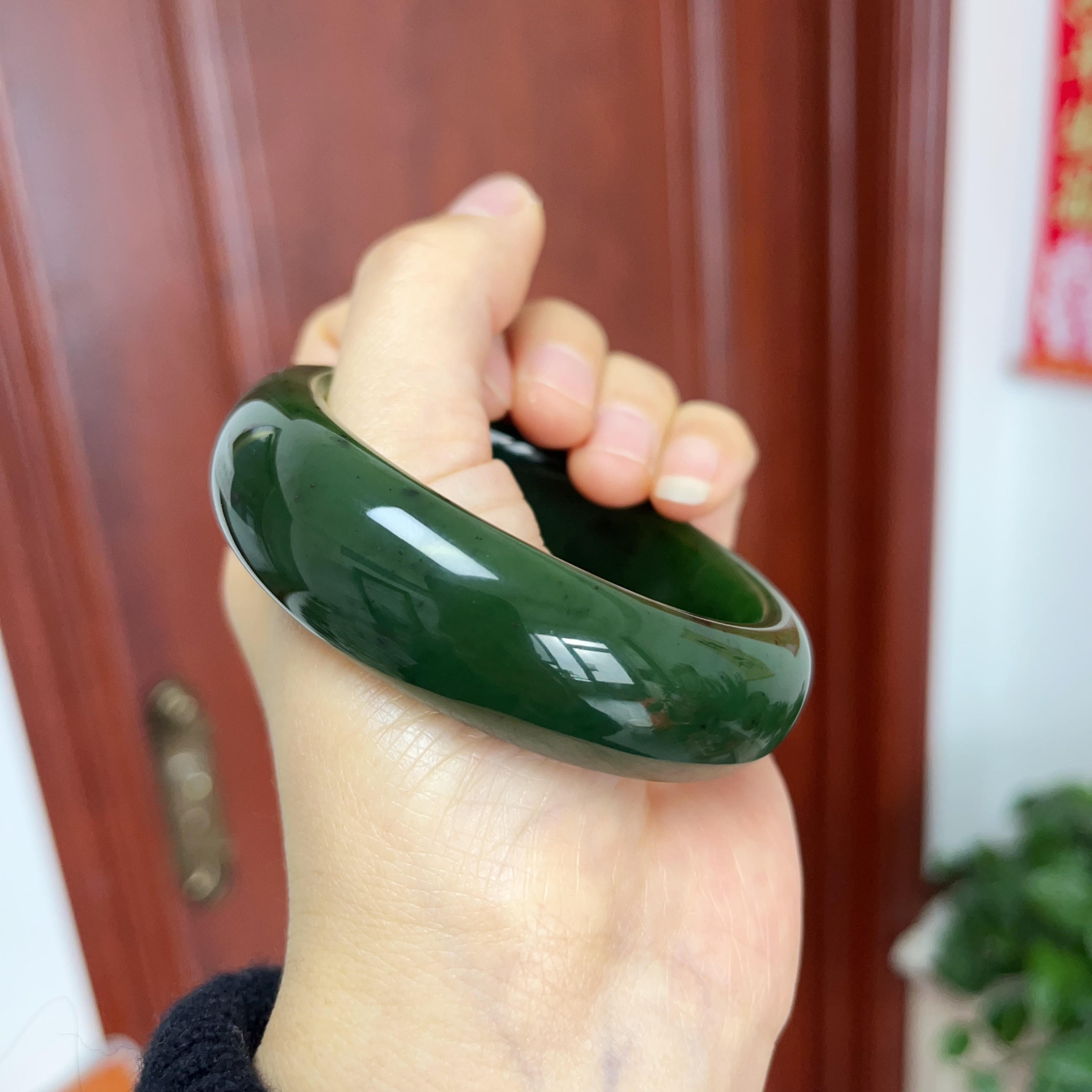 和田玉天然碧玉菠菜绿宽版宽胎手镯老矿料颜色独特辣绿性价比高