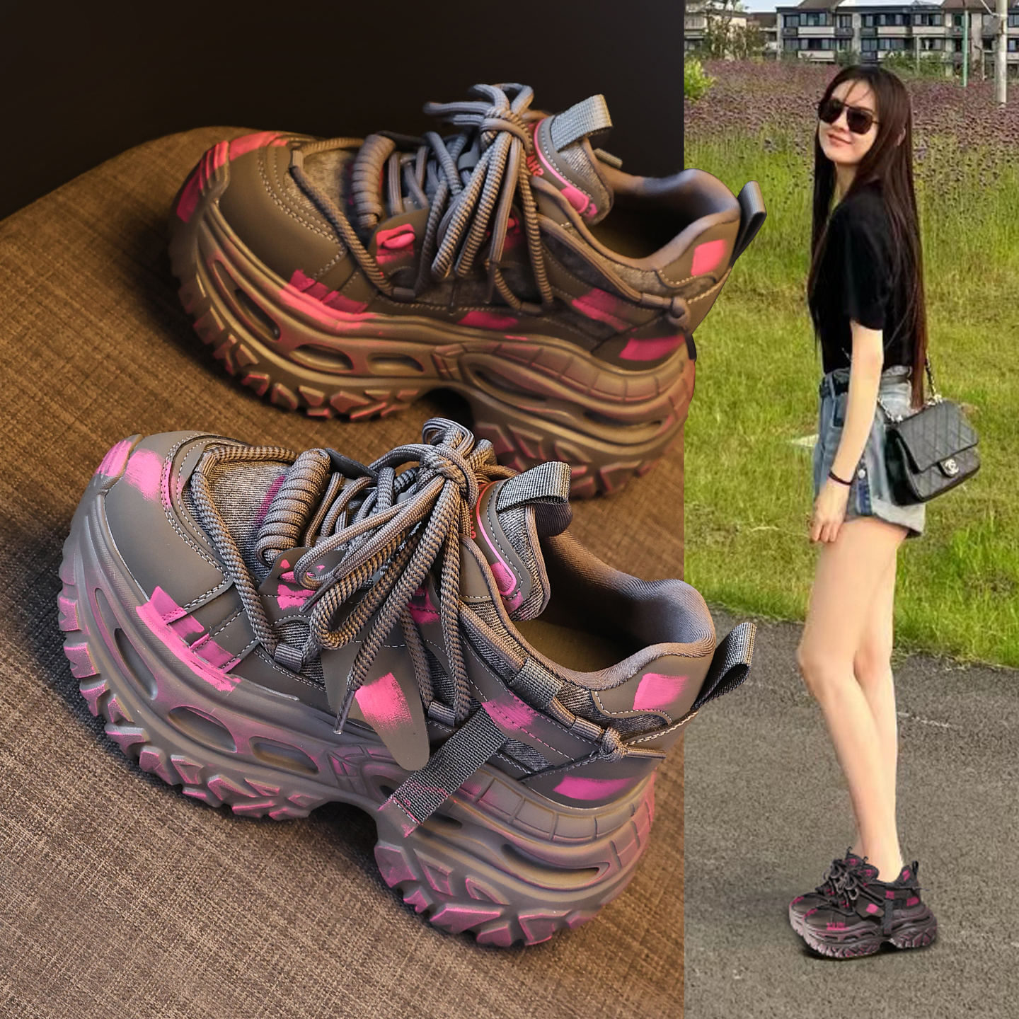 HS7917-78厚底内增高爆款老爹鞋女2025秋季新款松糕运动休闲潮鞋