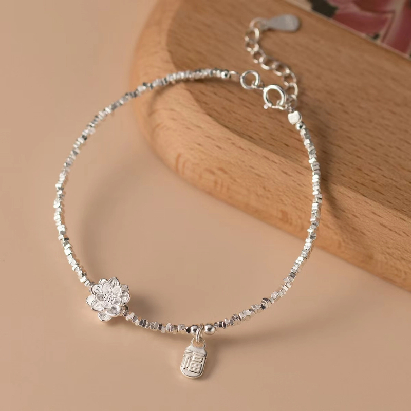 足银手链 莲花手链碎银手串轻奢小众精致