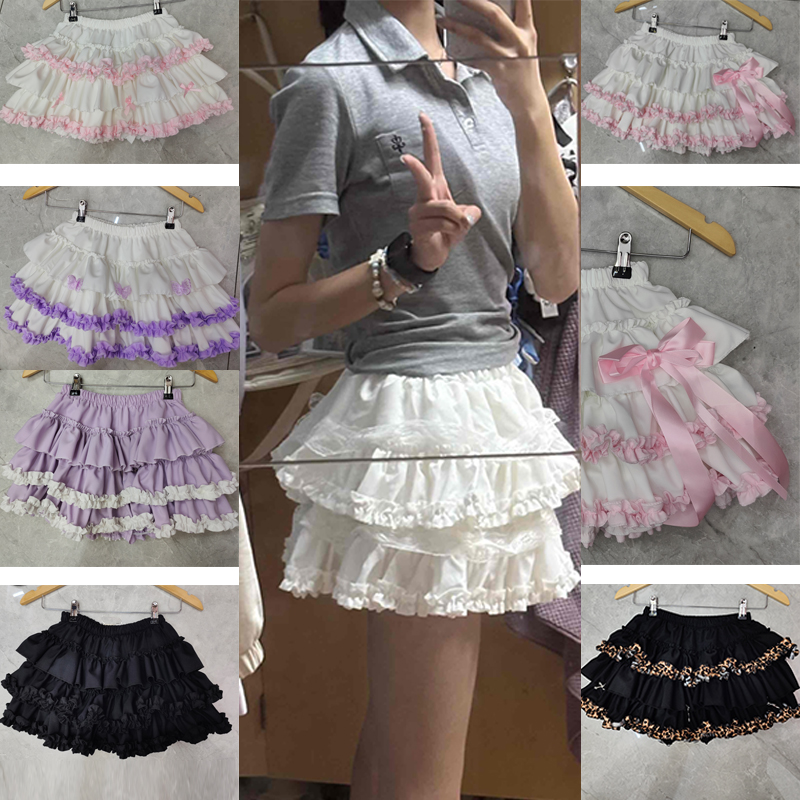 夏季蓬蓬裙防走光半身裙高腰短裙蕾丝木耳边洛丽塔lolita百搭半裙