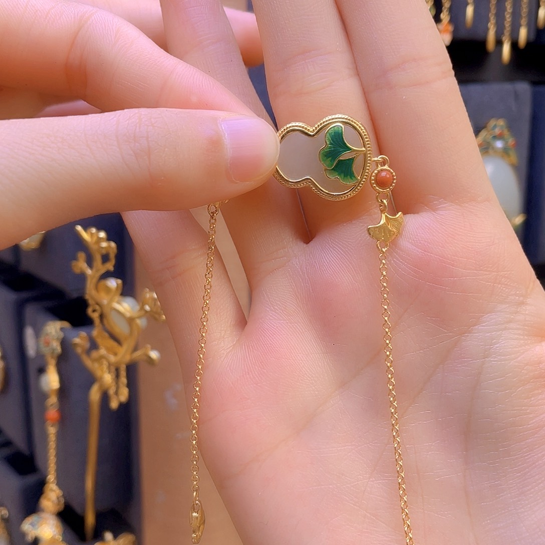 和田玉手链银S925镀金镶嵌