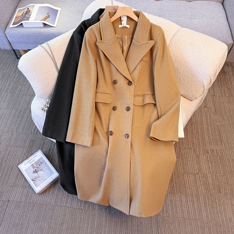 气质时尚秋冬韩版中长款宽松呢子外套女装2025年秋季大码胖mm纯色