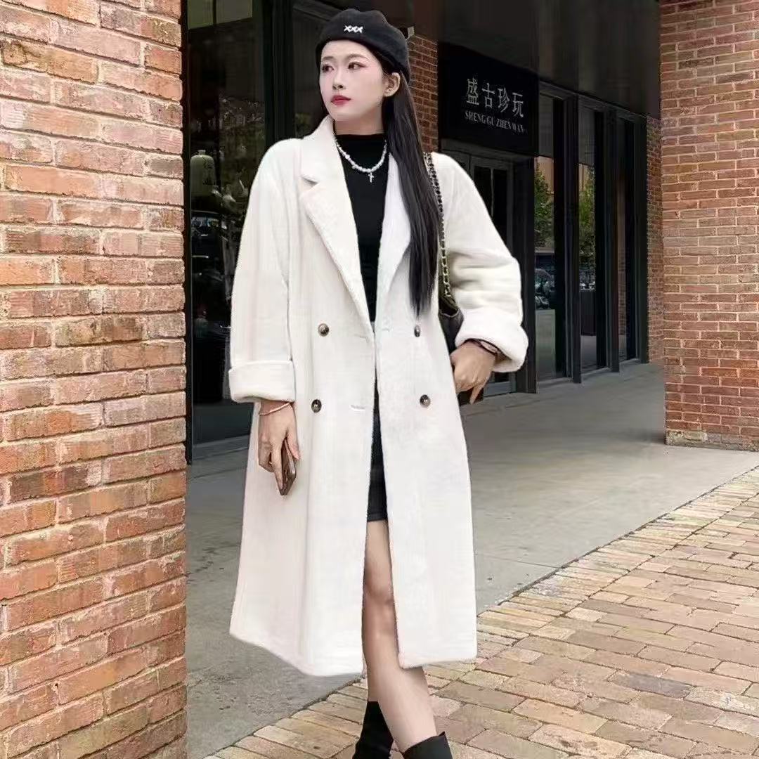 长款法式直筒型保暖厚款皮毛一体外套韩版大衣气质网红秋冬款