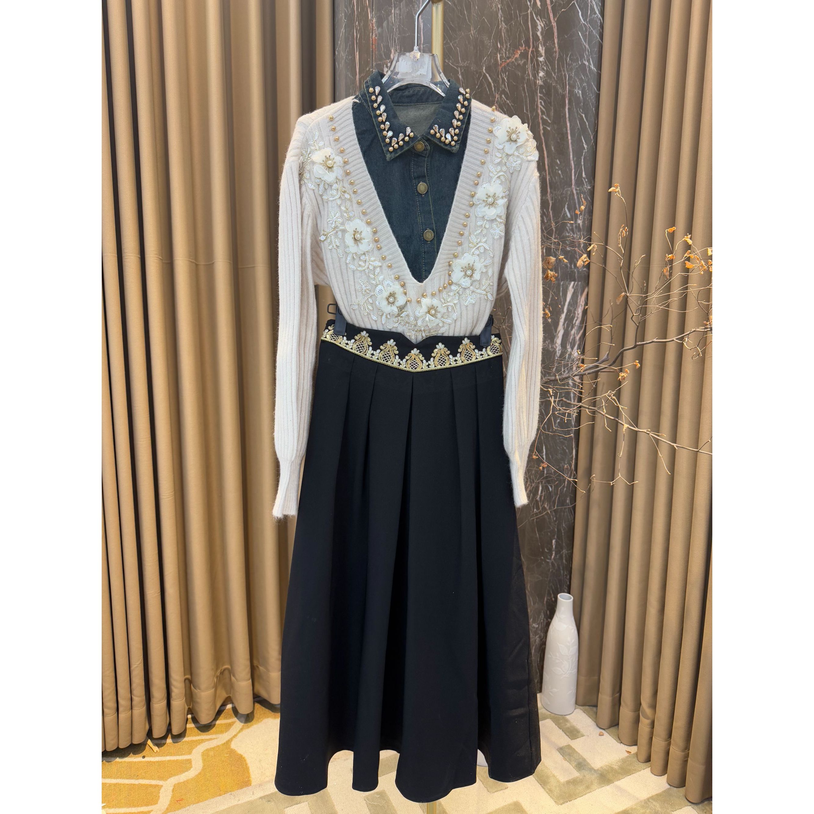 芙娜妮轻奢秋冬新款法式优雅气质套装复古显瘦名媛女装F2510433