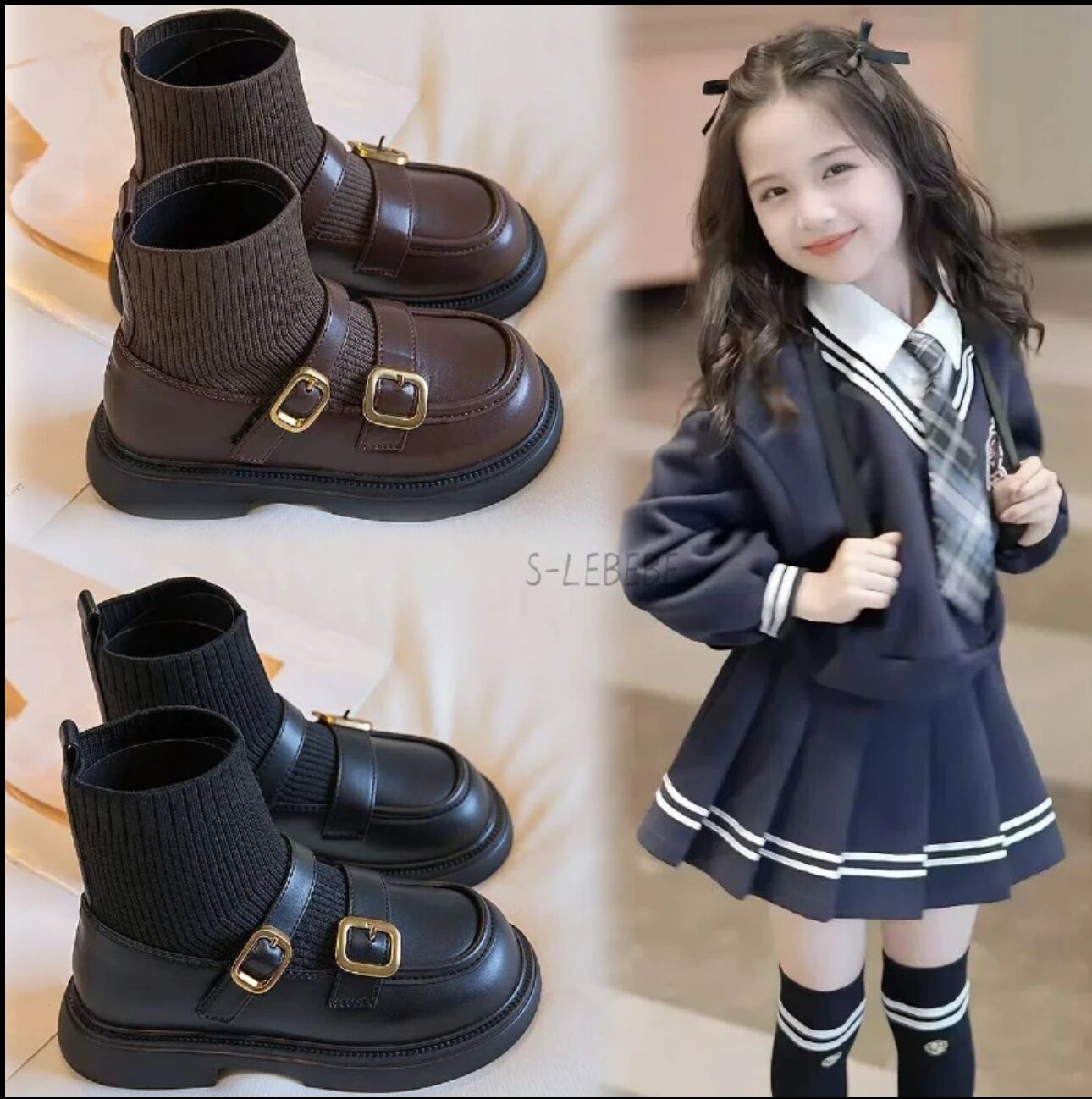 女童靴子洋气袜子靴2025秋新款小女孩英伦风短靴宝宝软底皮靴单靴