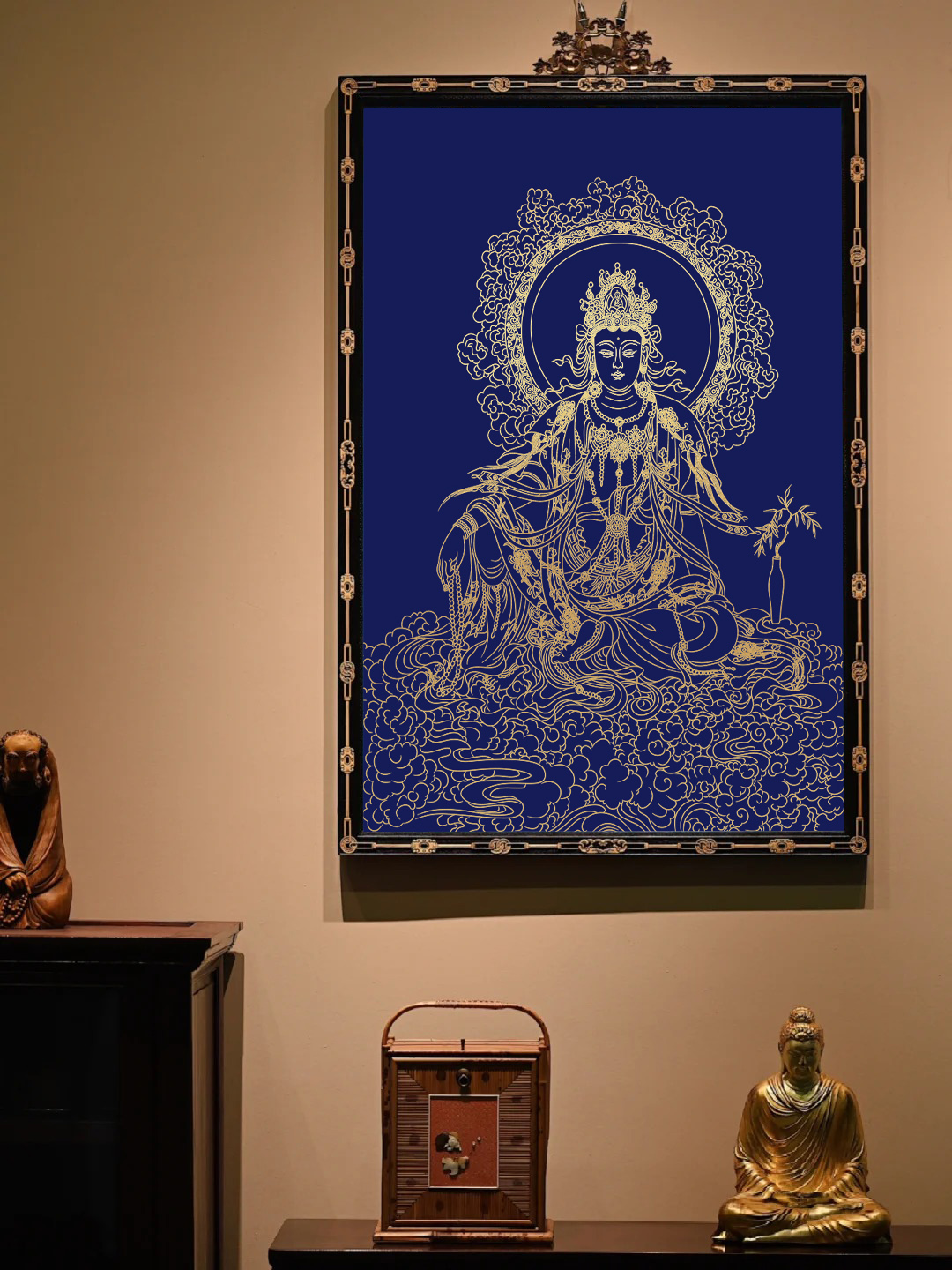 水月观音唐卡手绘diy成人手工制作工艺品唐卡西藏手绘唐卡挂画