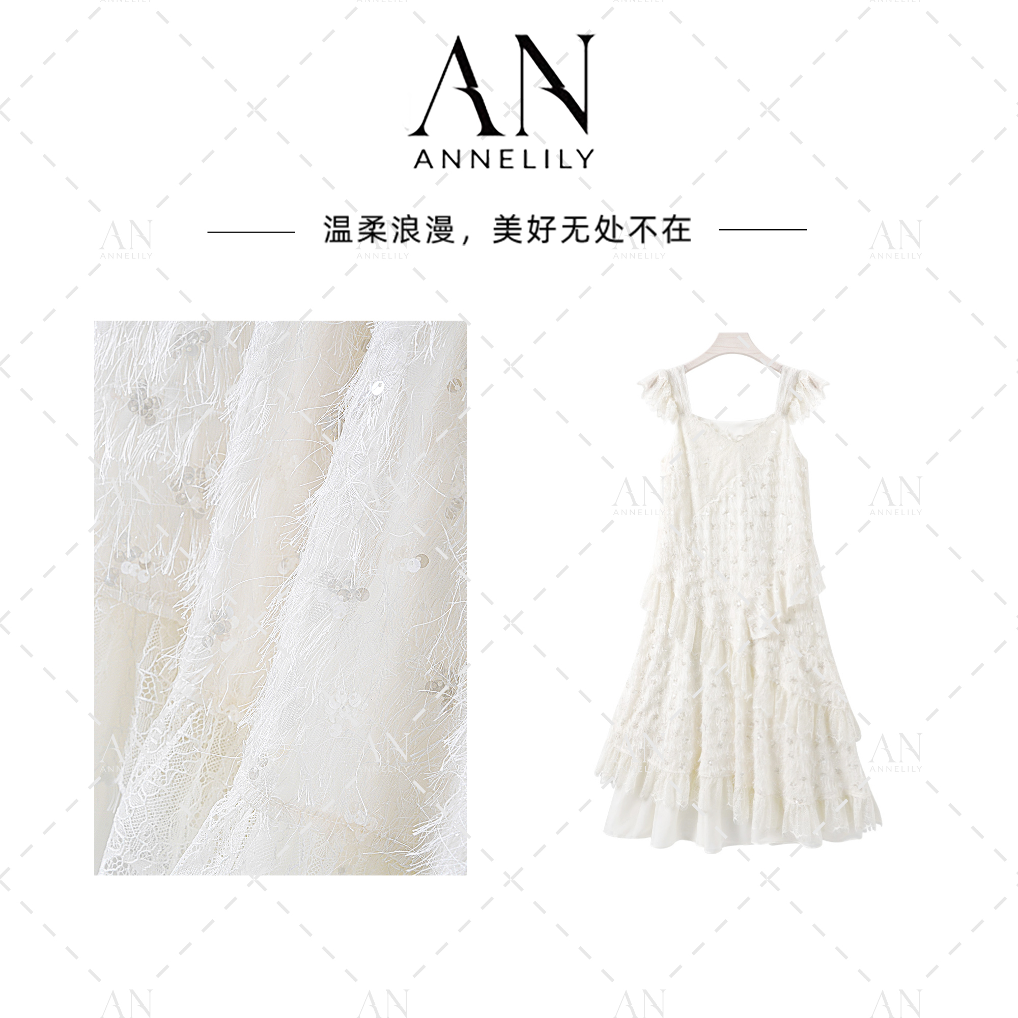 ANNELILY【琉璃】春季新款气质时尚轻奢法式连衣裙AQ2601018