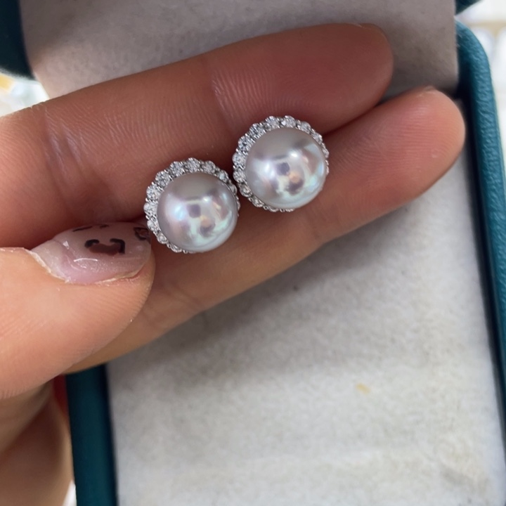 海水珍珠耳饰银S925镶嵌