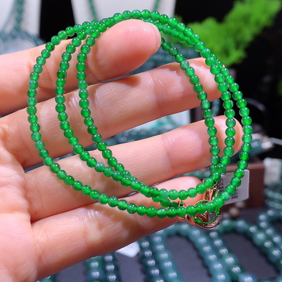 翡翠未镶嵌手链天然a货翡翠项链3.2mm