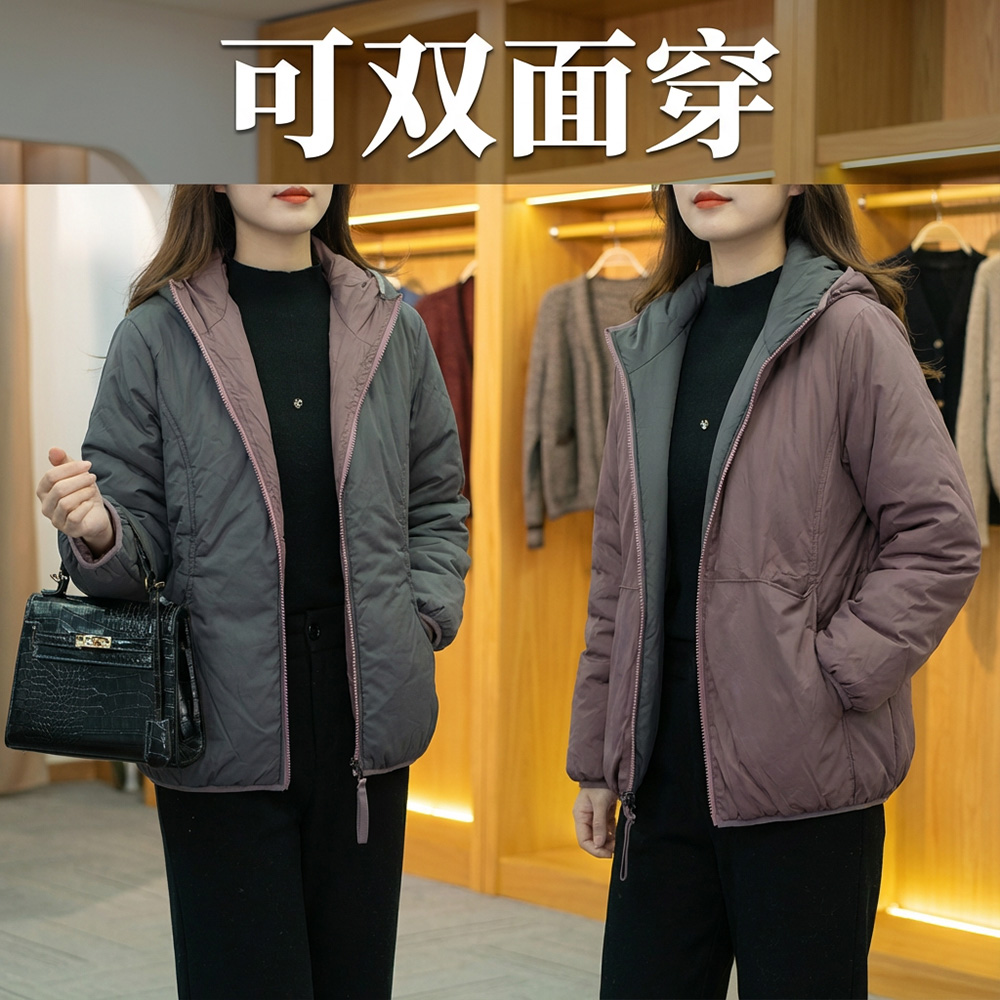 2025秋冬宽松型厚双面棉衣棉服女宽松两面外套棉袄百搭2512-122