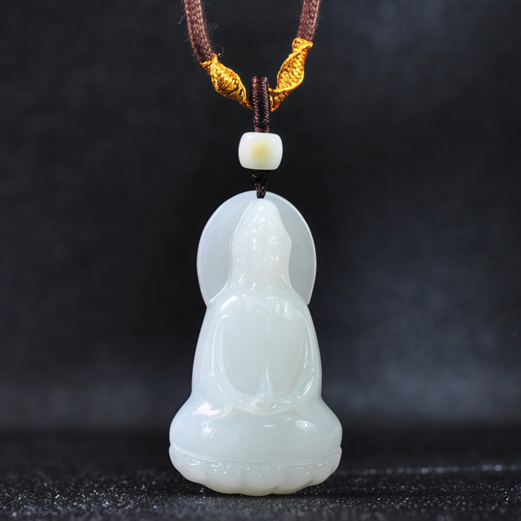 【龙家年度场】九五于阗和田玉白玉素衣观音主*尊吊坠A4650003