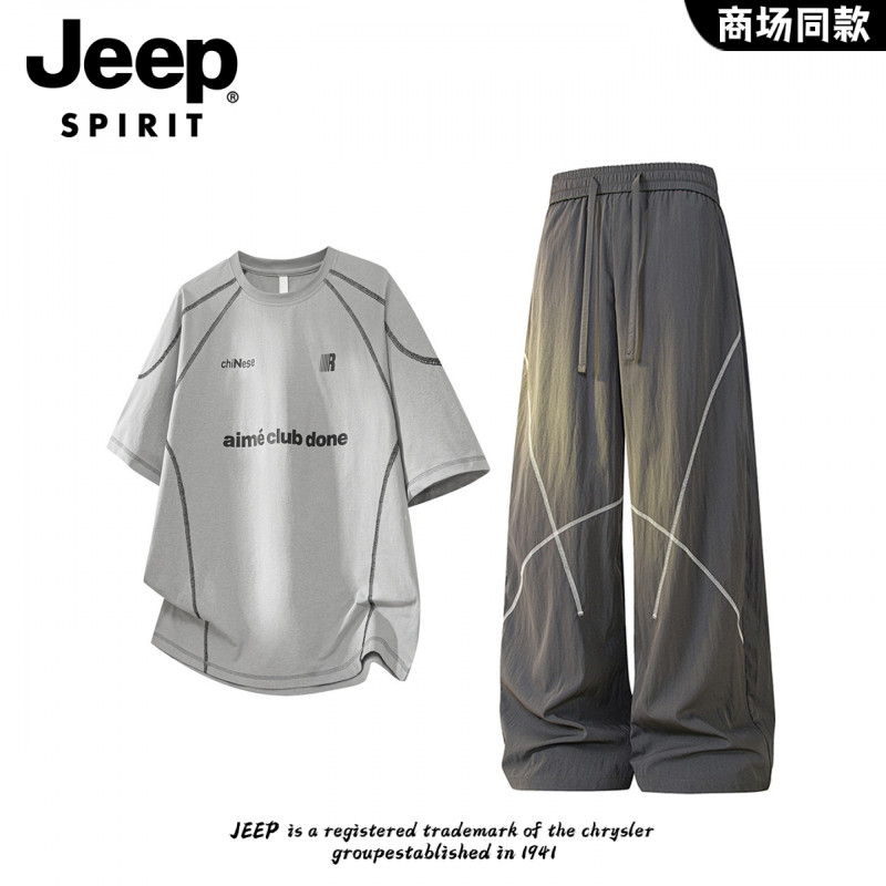 JEEP SPIRIT吉普男士夏季运动套装薄款速干短袖T恤冰丝裤两件套潮