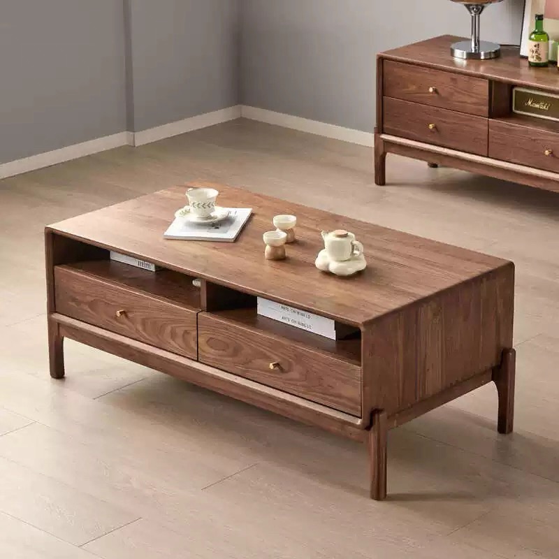 北美黑胡桃木茶几无辅材茶水在客厅沙发组合宋氏美学风全屋定制