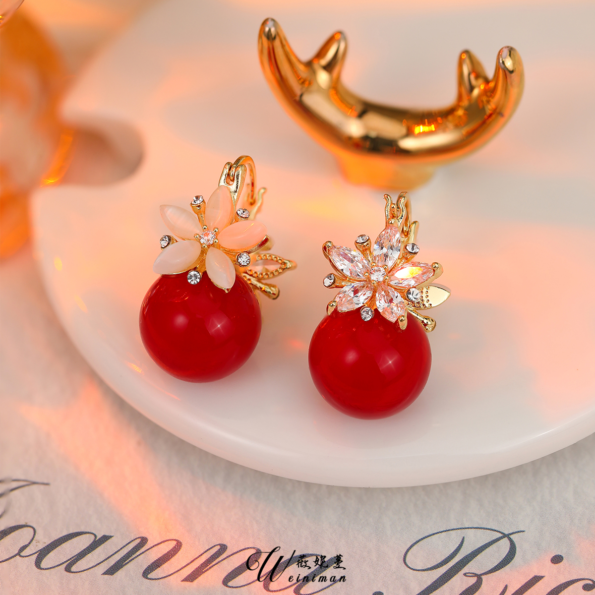 铜合金合成锆石耳饰 2025新款耳扣珠子时尚百搭简约耳环H157