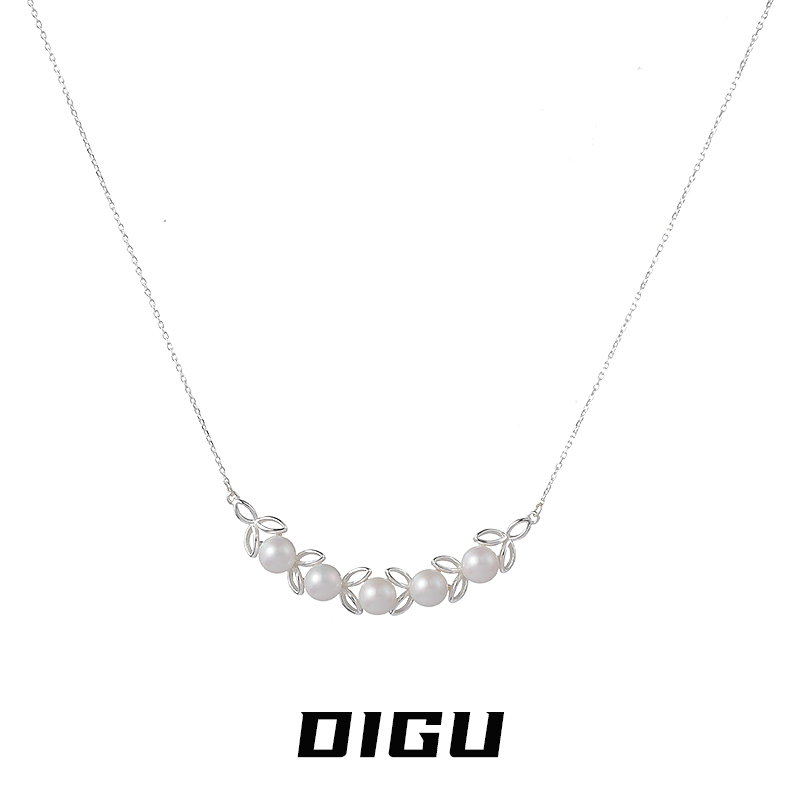 嘀咕家 坠链均925银仿珍珠 月桂叶珍珠项链简约轻奢颈链