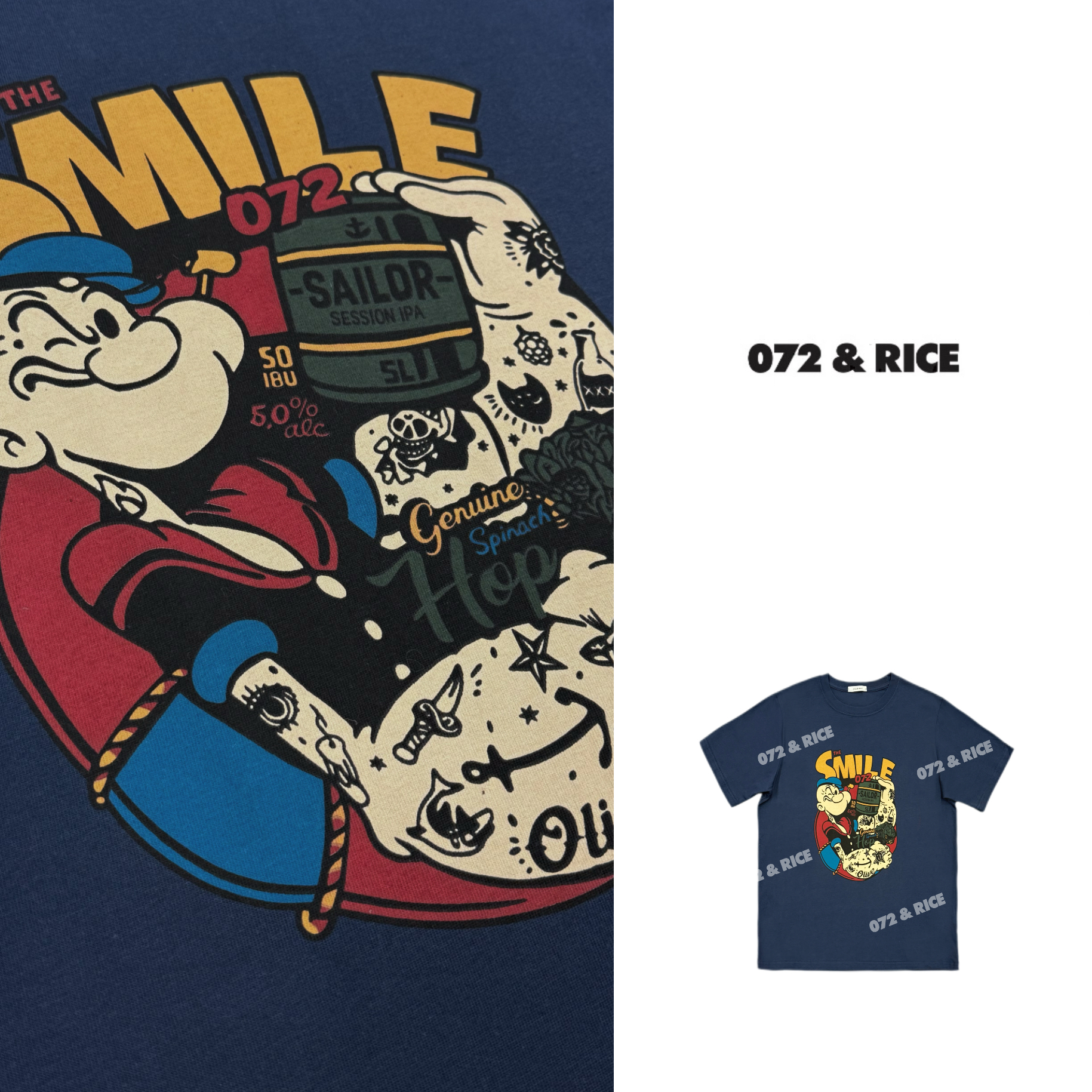 072 & RICE【大力水手TEE】100%纯棉 夏季圆领短袖T恤 AY-33UH08