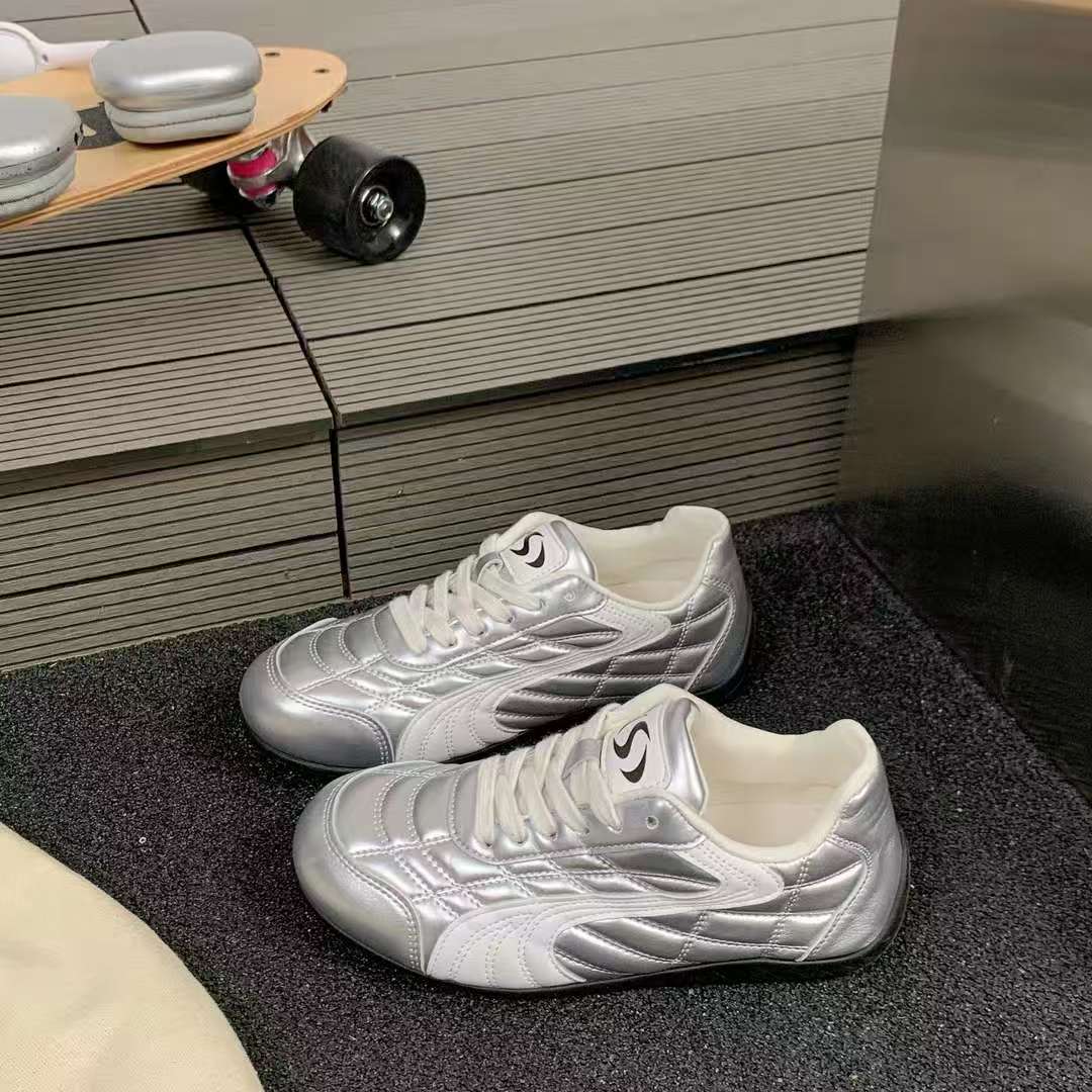 复古圆头高跟鞋女2025秋季新款系带运动休闲软底低跟德训鞋K702