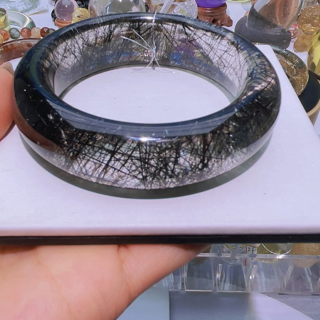 水晶未镶嵌戒指天然黑发晶高货58圈