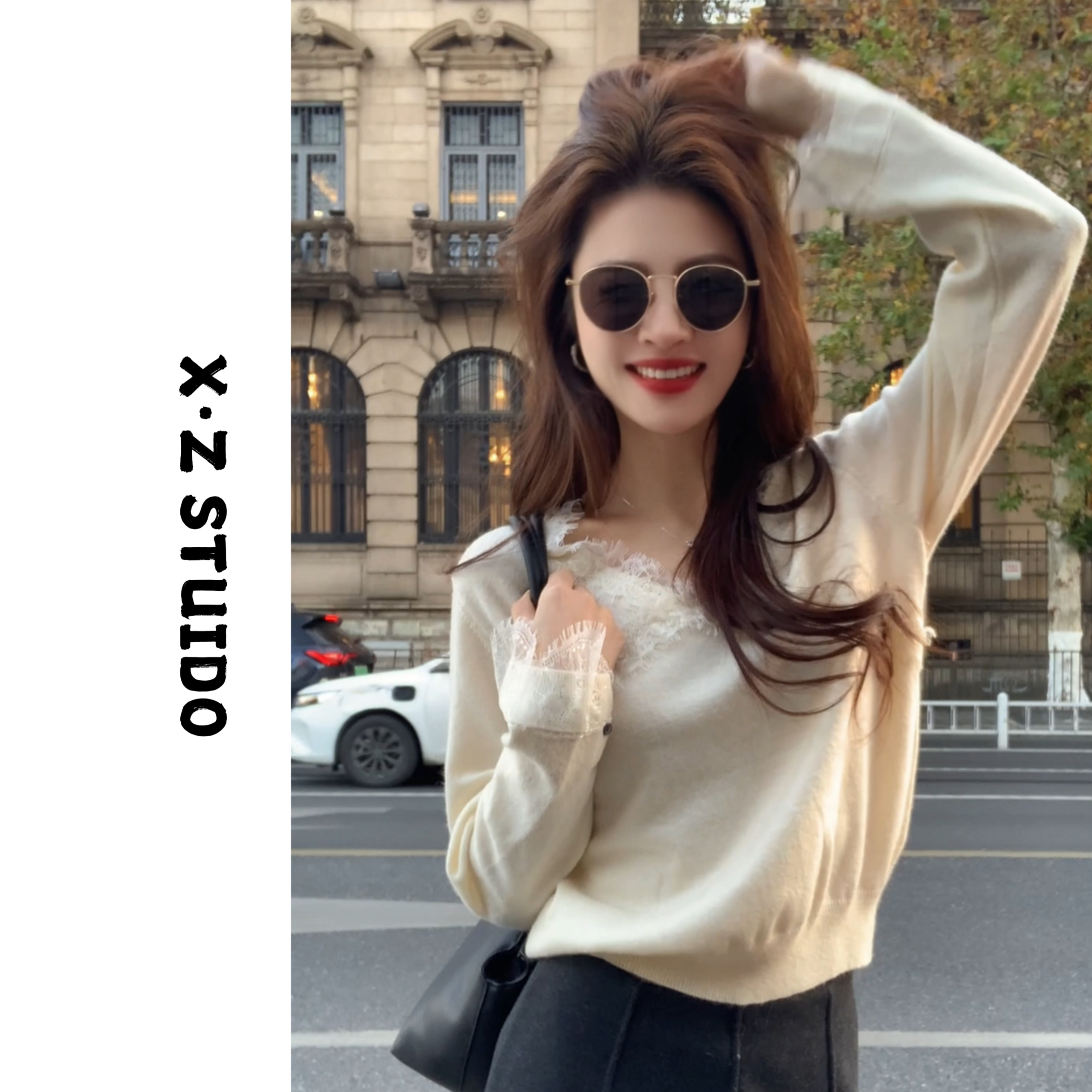 X.ZHEN【睫毛蕾丝拼接】毛衣新款时尚洋气百搭女装打底独特漂亮小衫