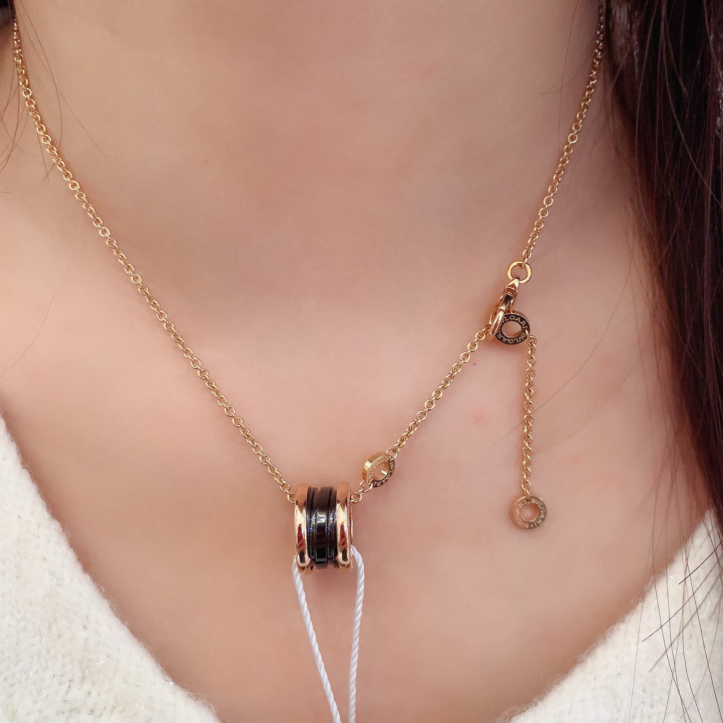 99新 BVLGARI/宝格丽 Bzero1黑陶瓷弹簧项链45cm/K18PG/21盒证