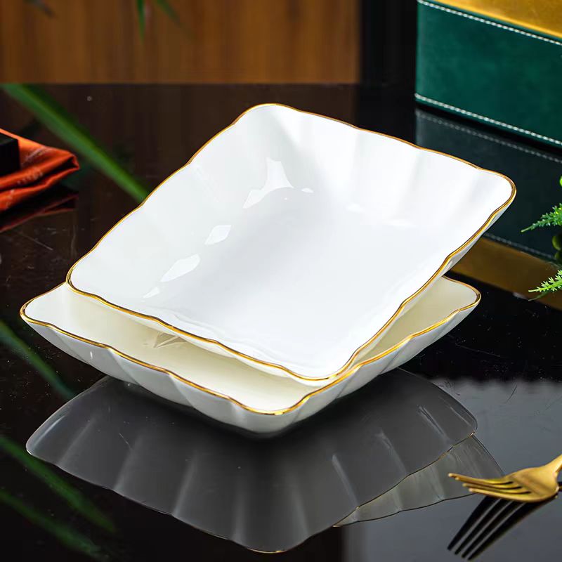 描金7英寸南瓜方盘网红轻奢家用创意方形菜盘汤盘深菜盘