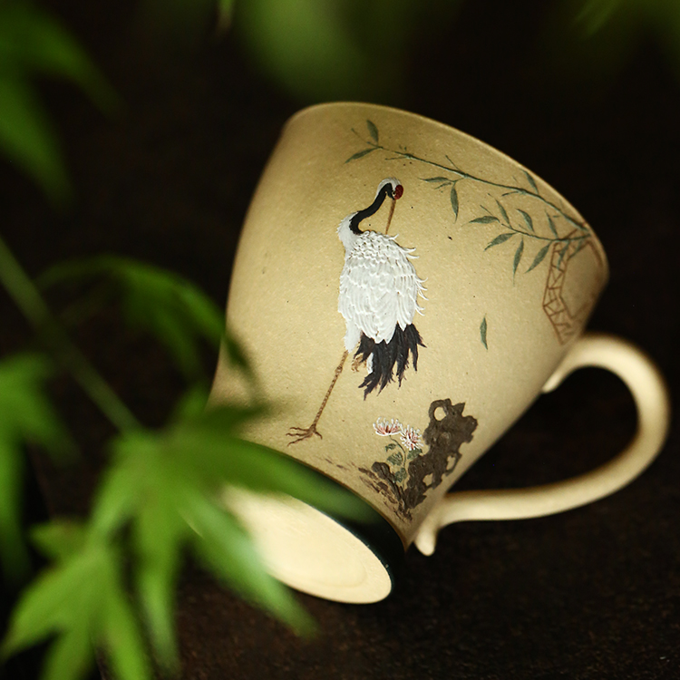 杯研所 | 婉玉杯 竹鹤双清 本山绿泥 100c 万笔超精工泥绘 紫砂杯