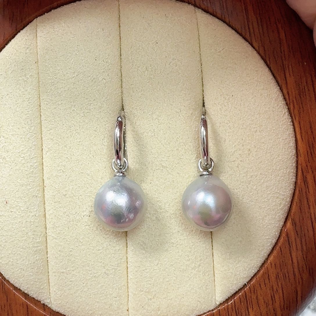 海水珍珠耳饰银S925镶嵌
