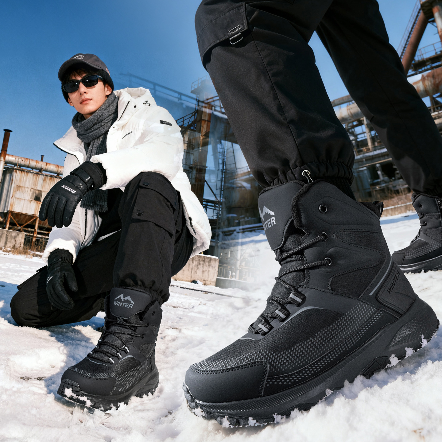 【高颜值东北抗寒雪地靴】男士加厚雪地靴大码保暖靴防水防滑棉鞋
