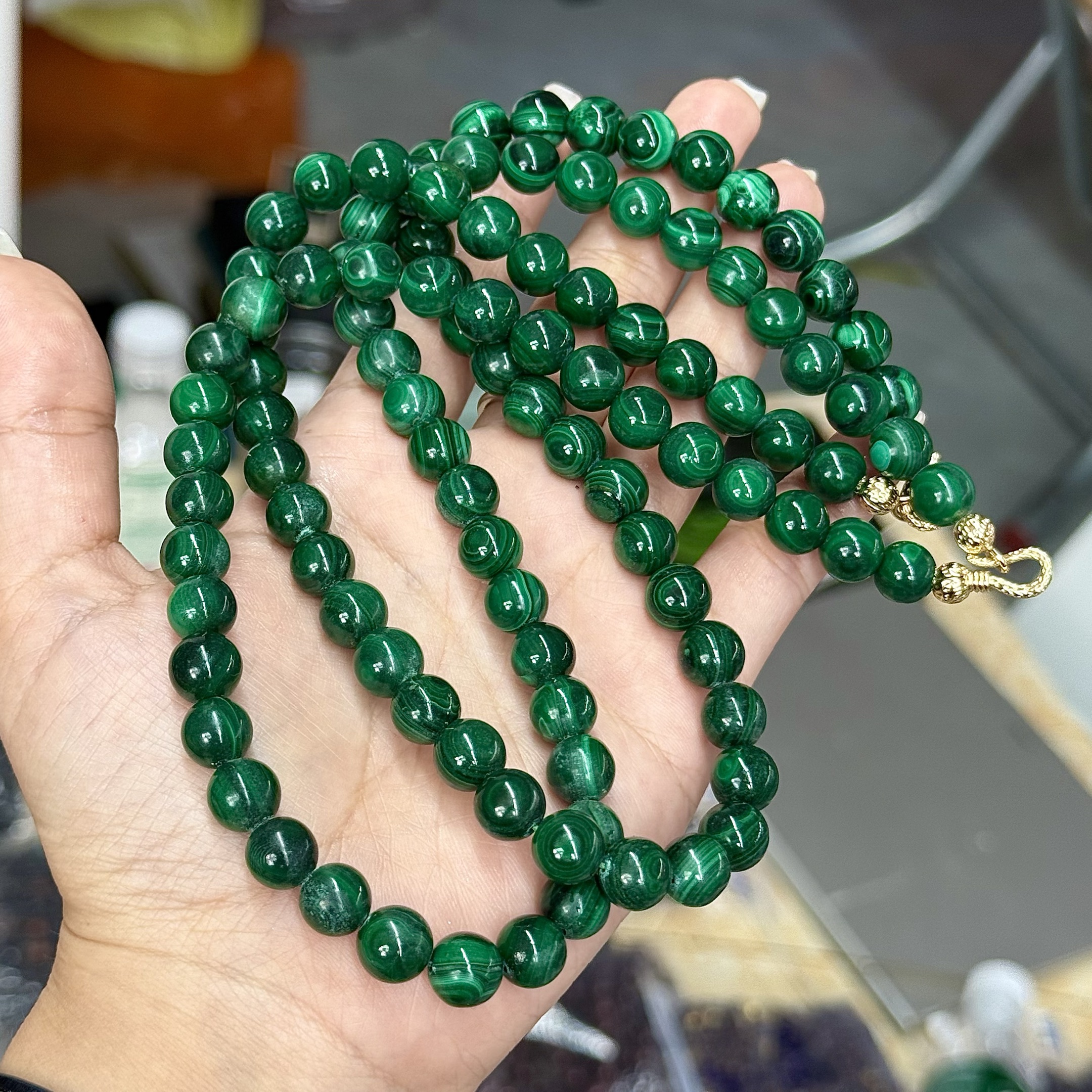 【DL】孔雀石项链-约9mm（多样性发其一）