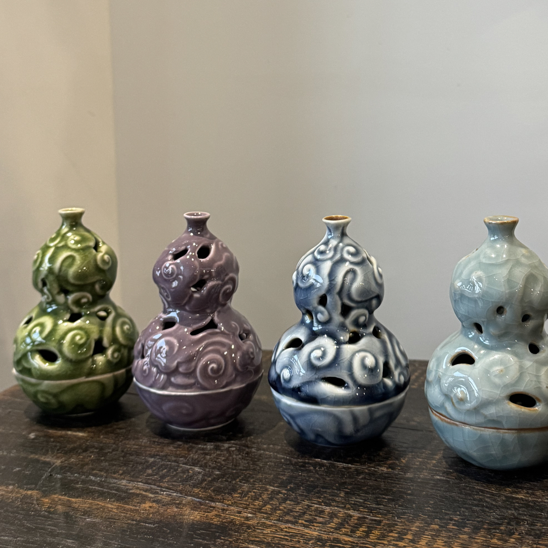 香云赞叶纹妤小葫芦香炉香薰炉套装多色可选标价为单只价格熏香