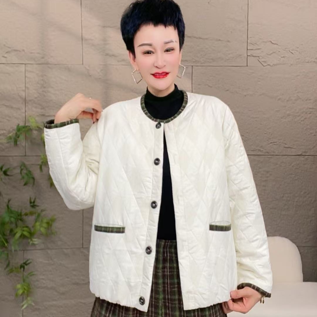 2025加绒加棉新款时尚网红短外套休闲百搭宽松保暖菱格上衣外套