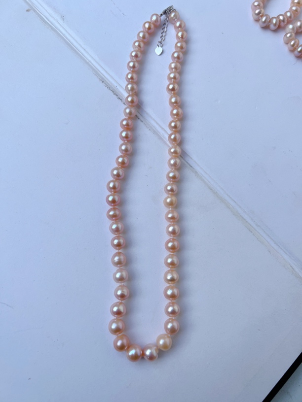 淡水珍珠 土豆圆 橘粉色珍珠 素链