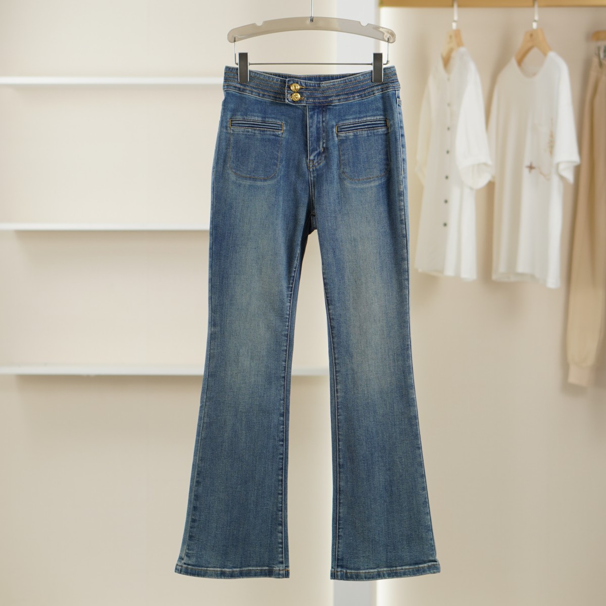 麦迪尚品【百JH】5042782气质百搭小微喇牛仔裤夏季时尚喇叭裤女