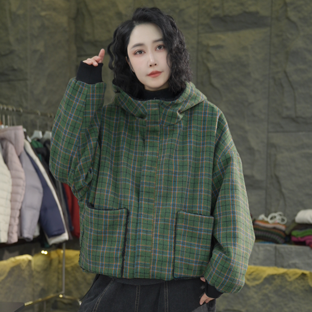 P49 两面穿冬季新款连帽棉服简约大气宽松休闲百搭两面穿棉衣外套