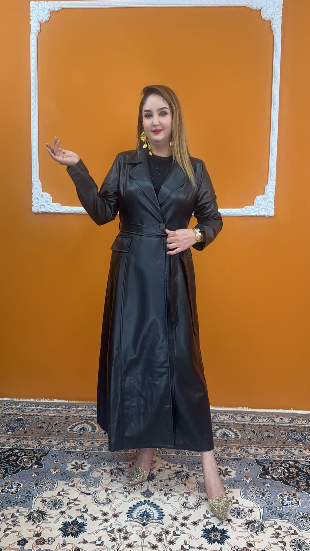 时尚洋气百搭长款皮衣---006