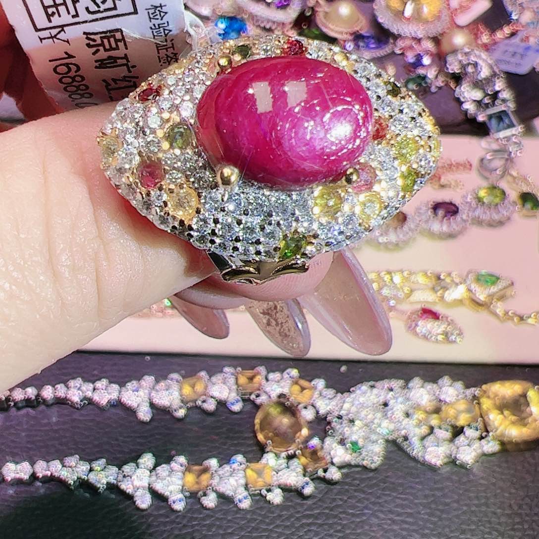 红宝石戒指银S925镶嵌