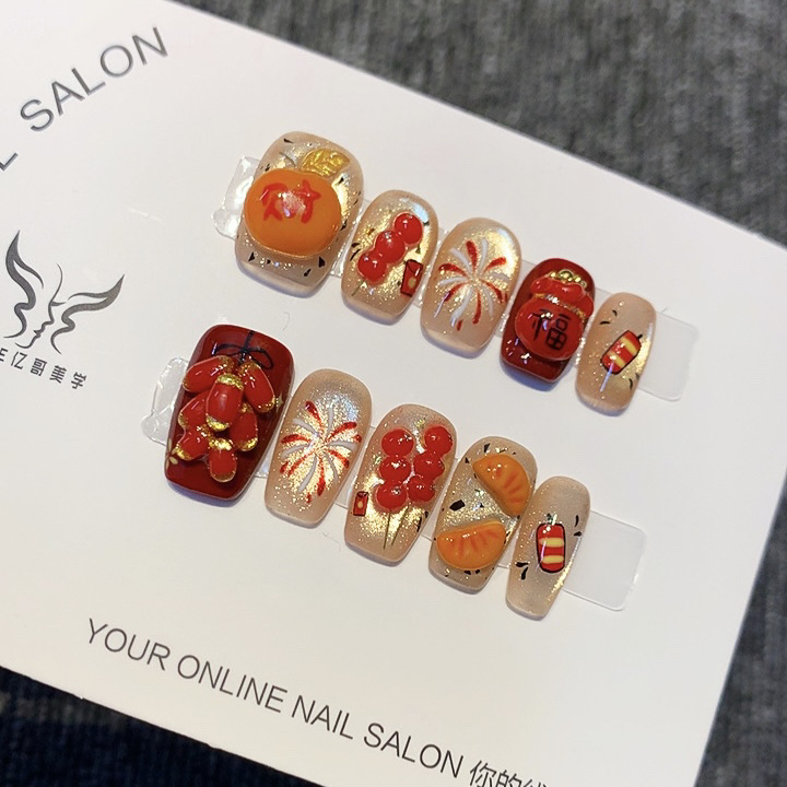 现货亿哥-【恭喜发财】- 设计师纯手绘重工款猫眼纯手工穿戴美甲