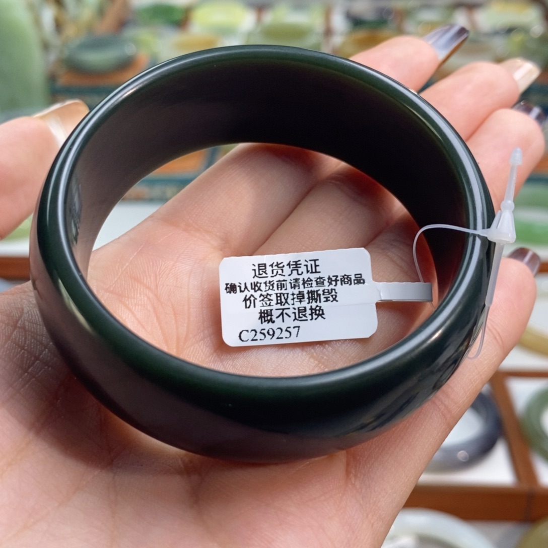 和田玉未镶嵌手镯新疆塔青一细轮胎57/58