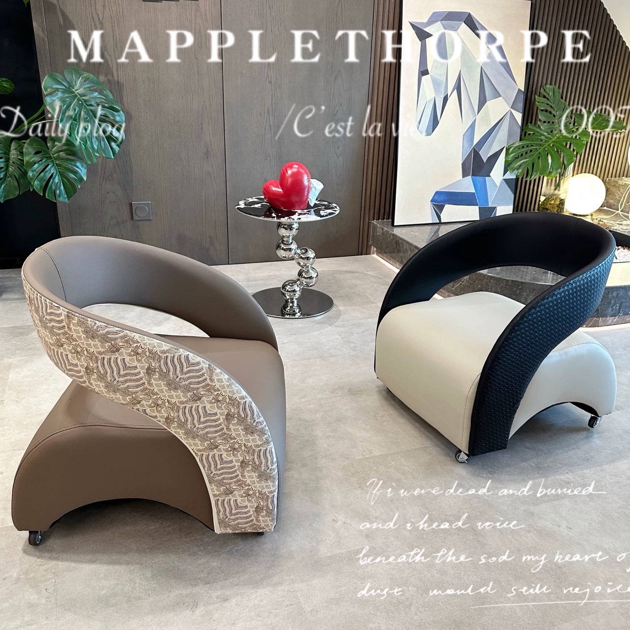 超大号现代轻奢阳台单人休闲椅落地沙发凳家用异形靠背懒人滑轮凳