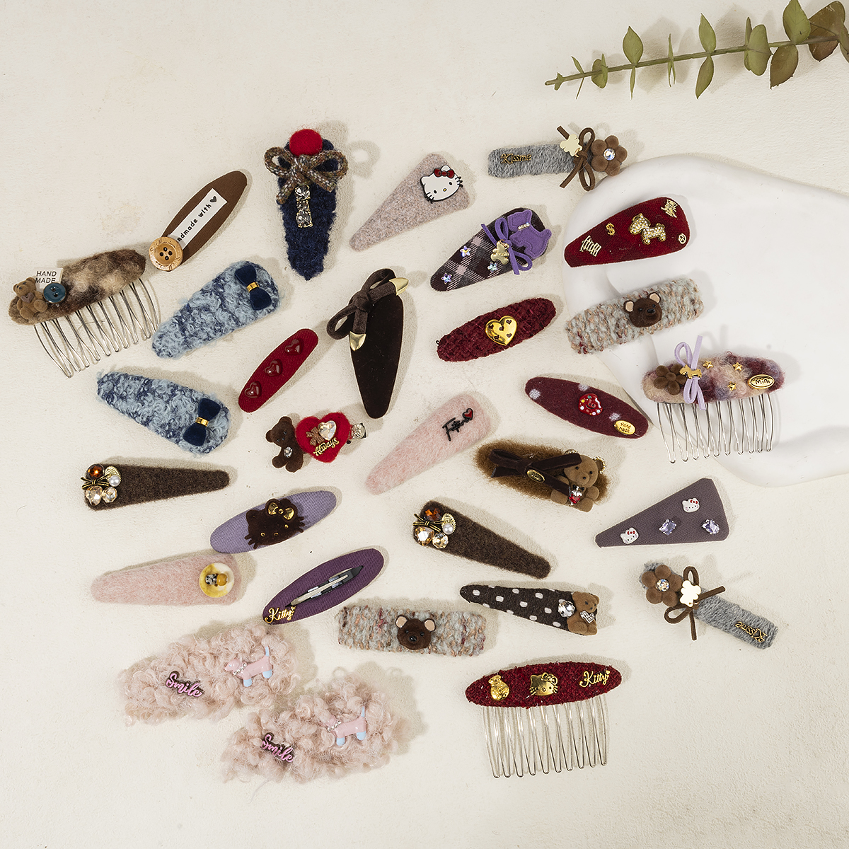 新款毛呢紫色蝴蝶结发夹三角掰掰夹刘海夹发饰碎发夹边夹