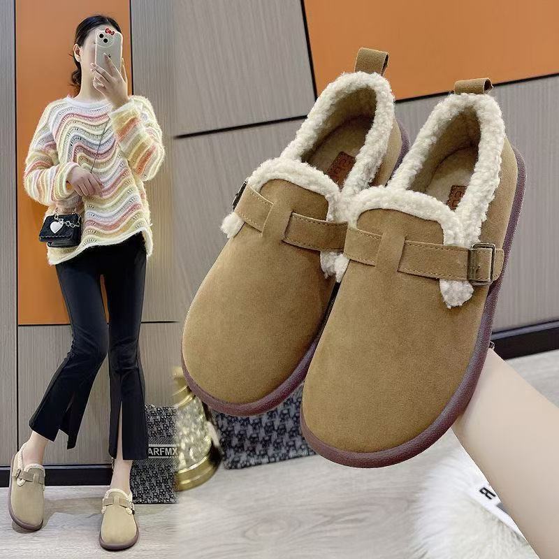 冬季加绒保暖轻便防滑一脚蹬懒人勃肯棉鞋舒适百搭女Z