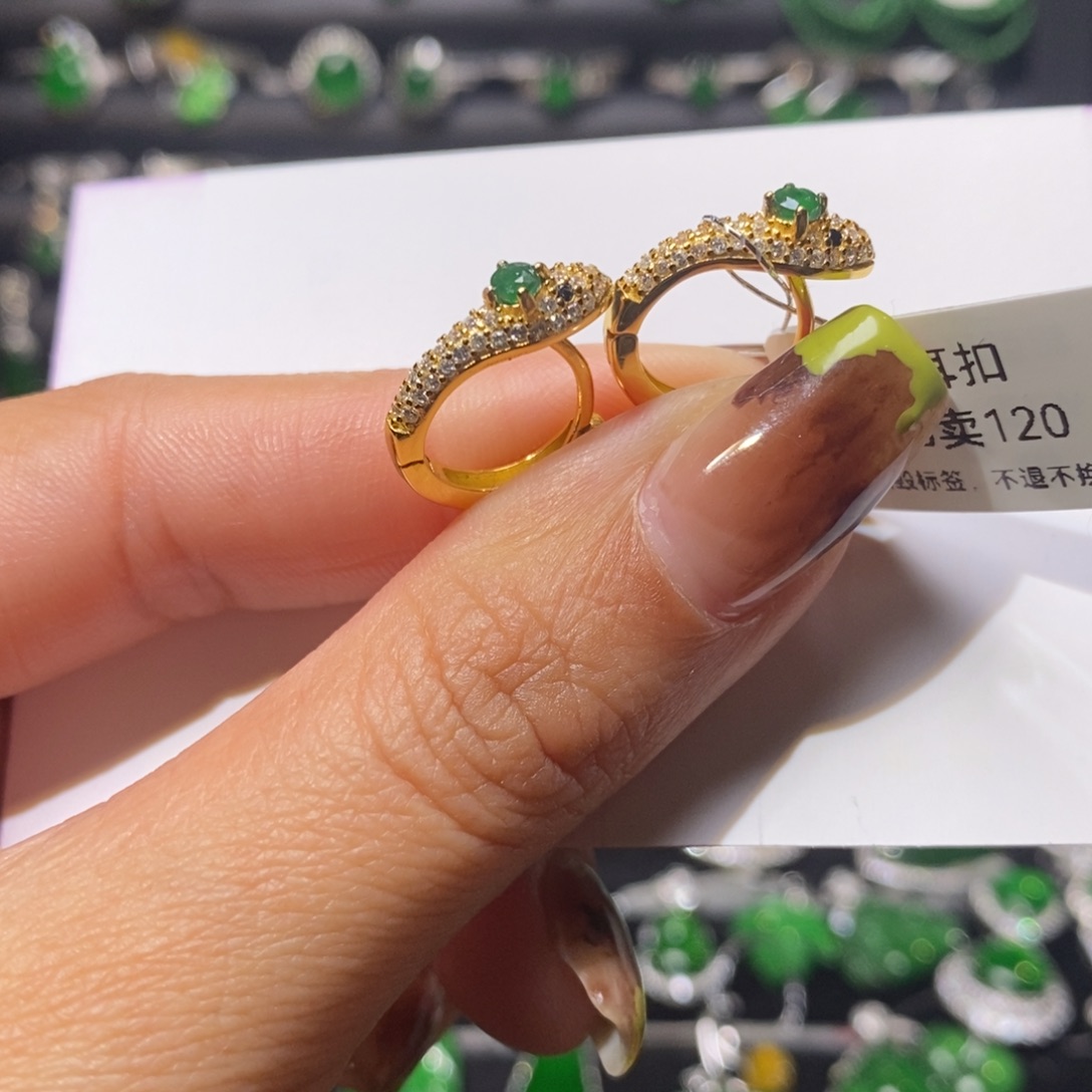 翡翠耳饰银S925镶嵌蛋面耳包