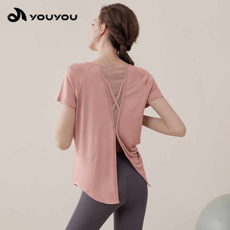 J34405XDY瑜伽服女运动跑步普拉提快干短袖新款训练服短袖上衣
