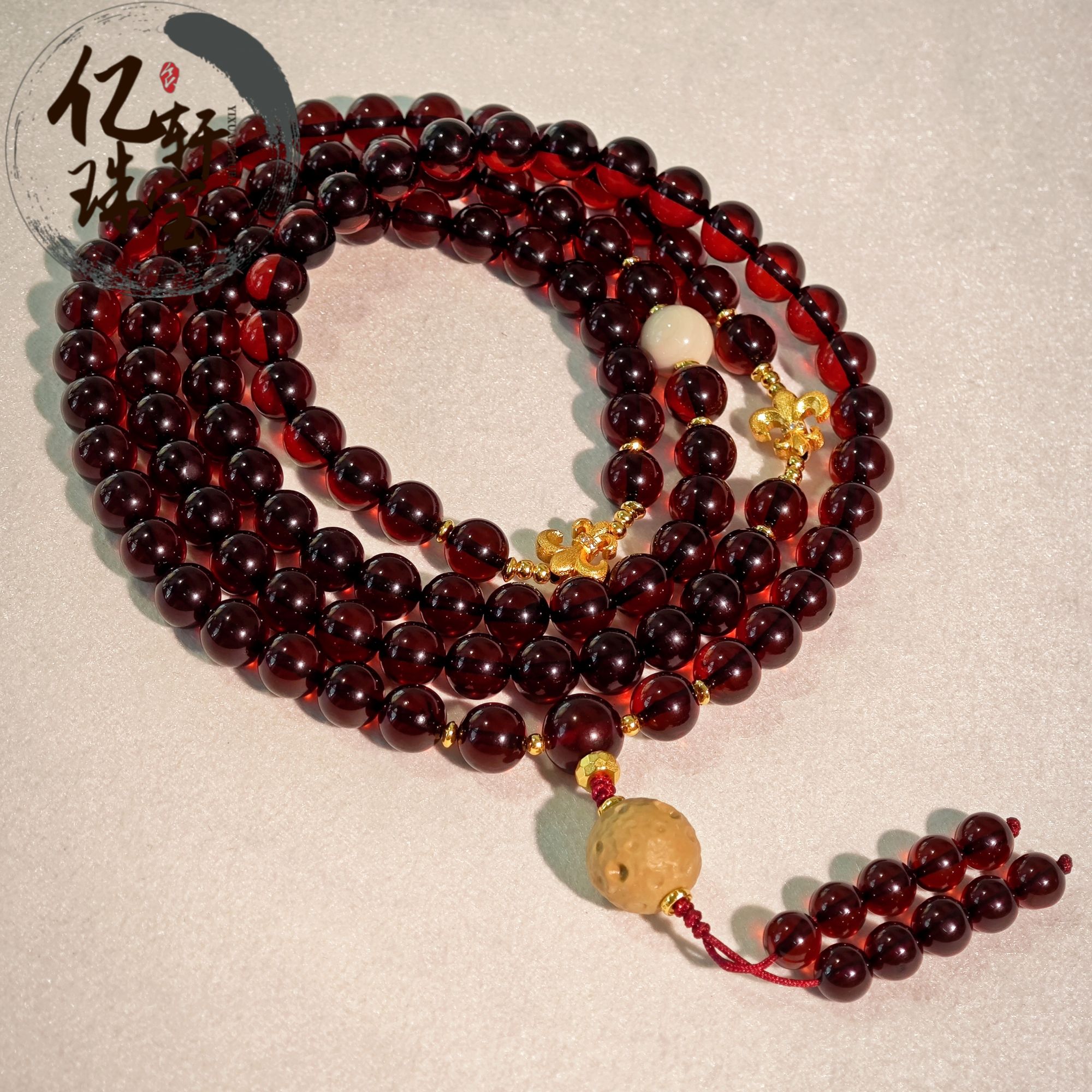 【亿轩珠宝】ZX141905血珀108毛衣链diy阿拉善玛瑙8-9mm+
