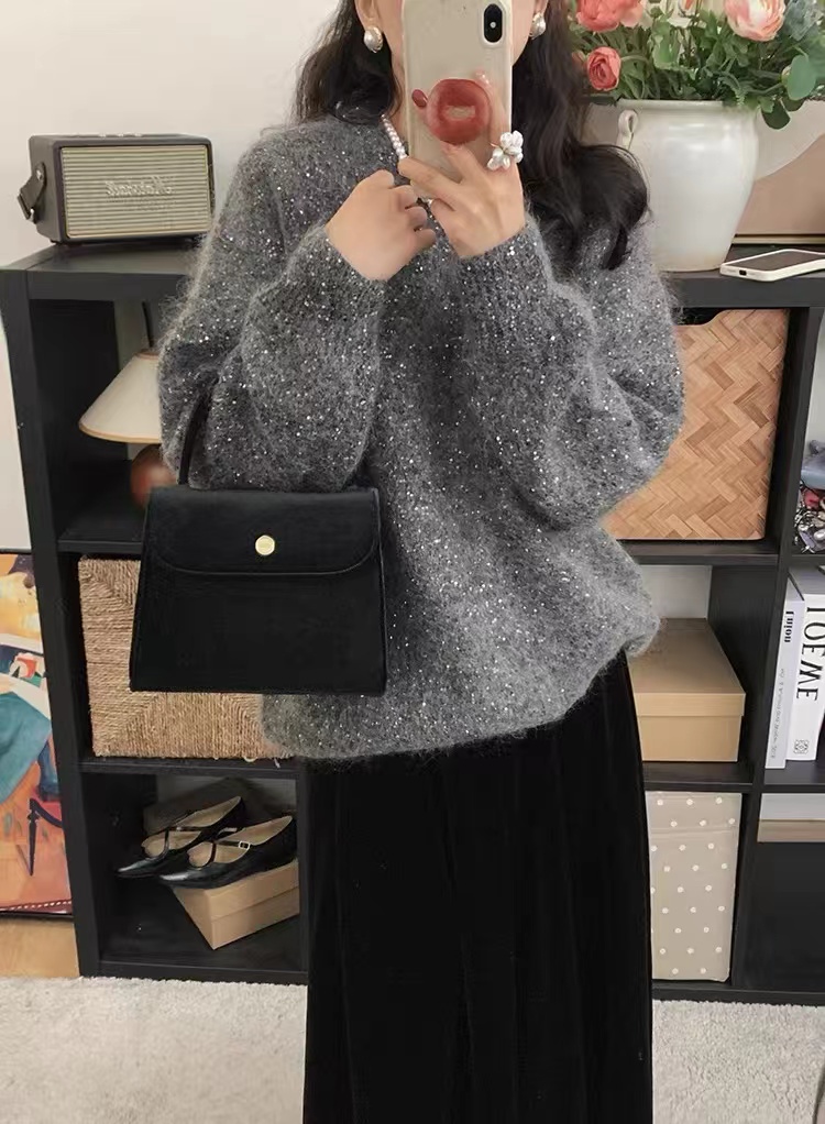 6237佳选轻奢冬季新款气质高级感亮片时尚百搭宽松上衣