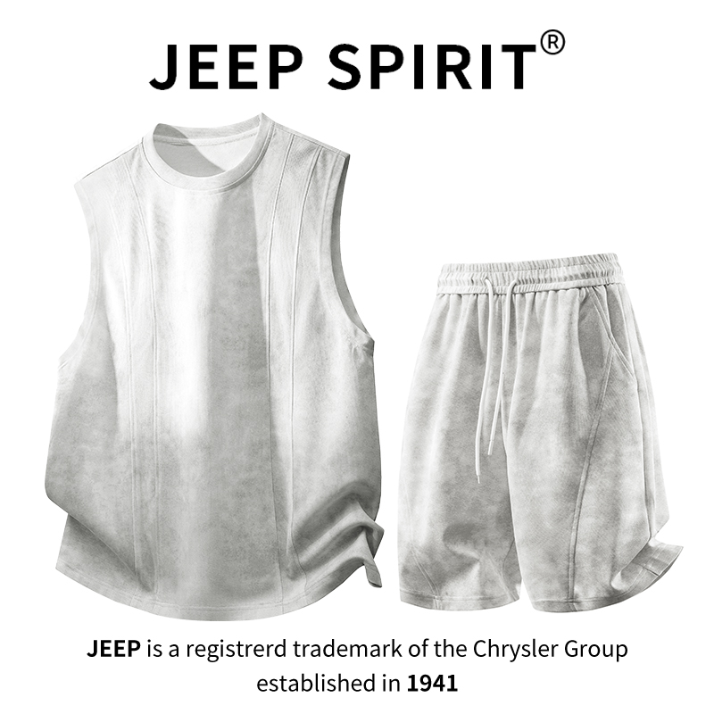 JEEPSPIRIT吉普美式扎染夏季套装男脏脏背心短裤穿搭两件宽松无袖