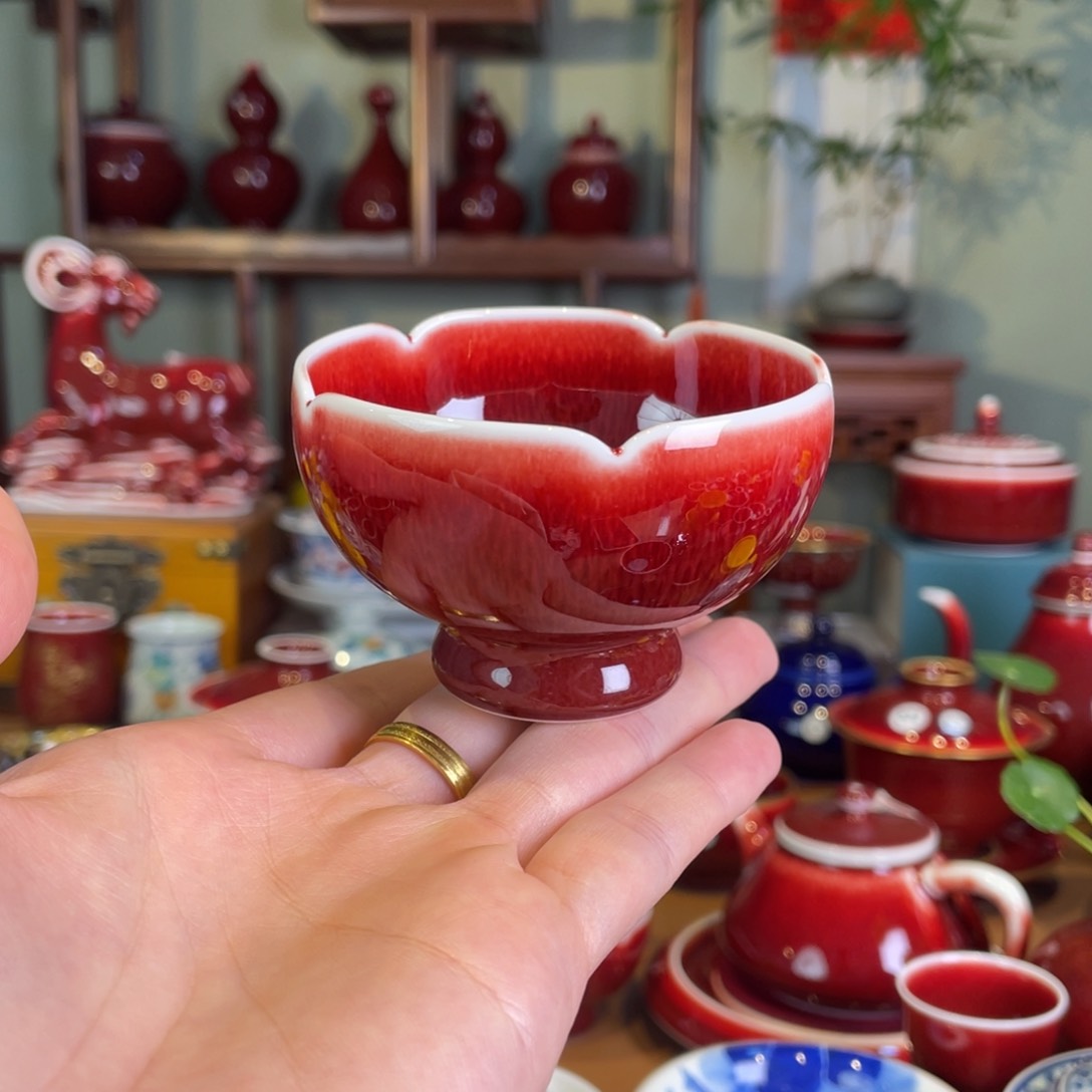 清欢雅玩原矿郎红福利花口禅定杯