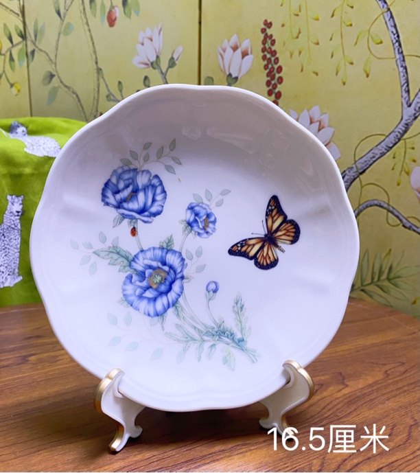 美式田园风釉中彩植物花卉盘牡丹家用荷花盘子